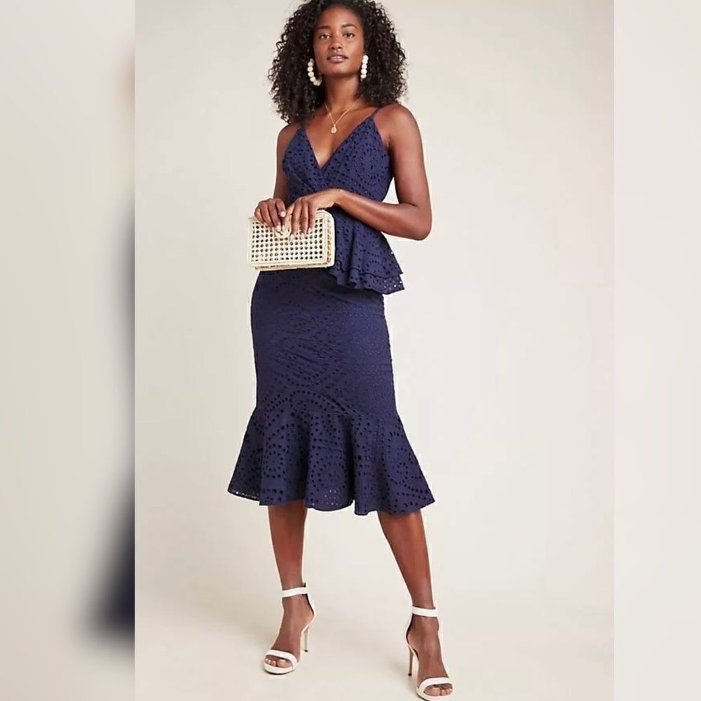 ANTHROPOLOGIE - YUMI KIM - EYELET DYNASTY RUFFLE PEPLUM MIDI DRESS